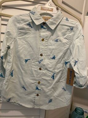 Brooklyn Boys “Button-Up Shirt w/Embroidered Dinosaurs” Size 6 Blue NWT